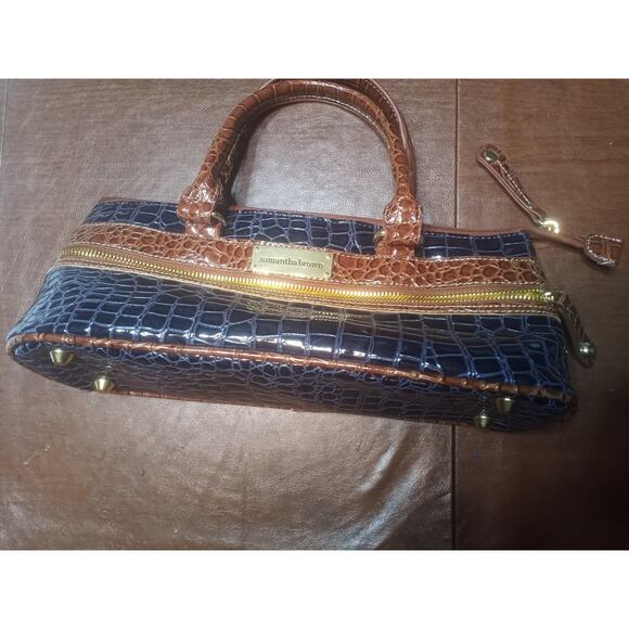 SAMANTHA BROWN Insulated Travel Wine Tote Faux Croc Leather Zip Closure Color - Picture 2 of 8